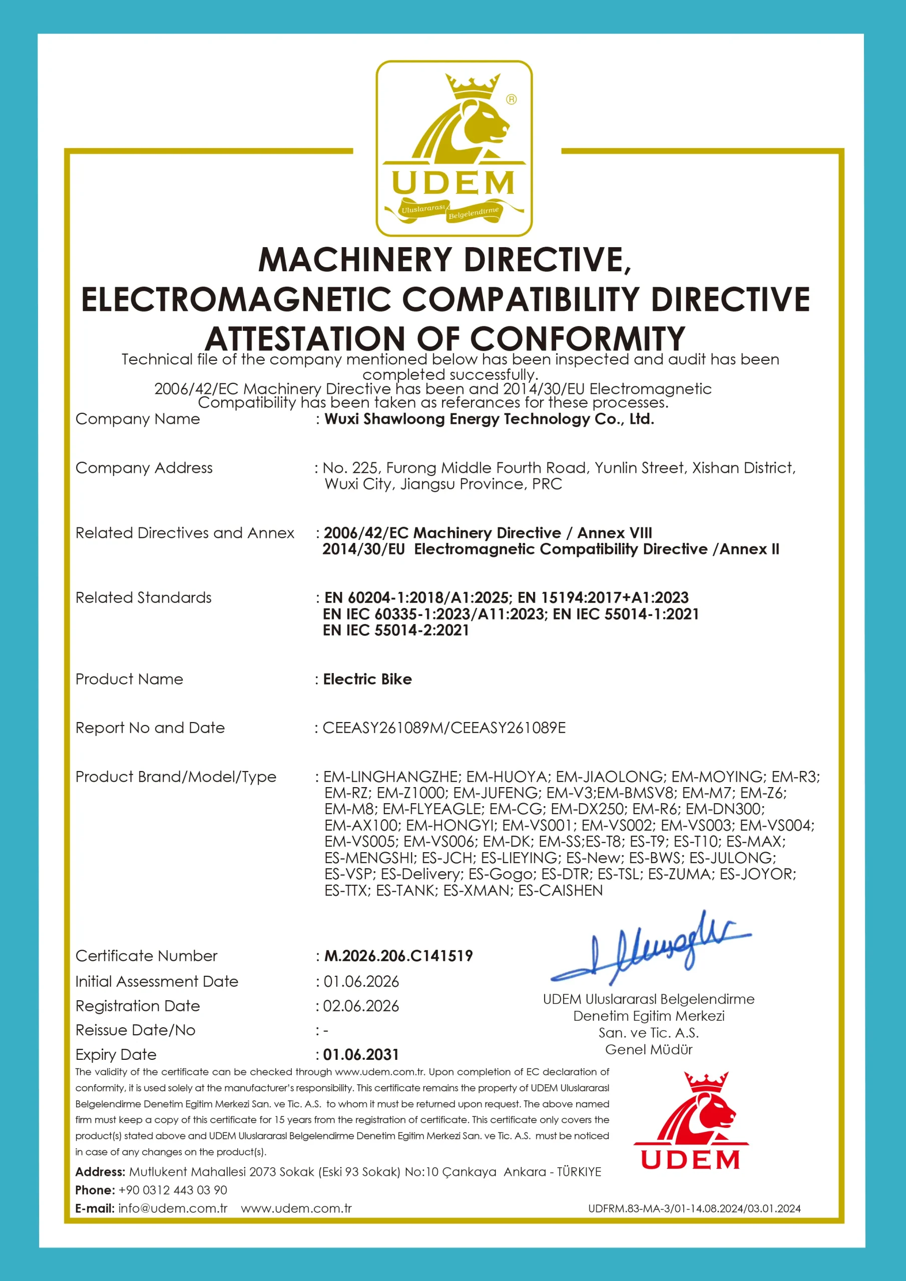 CE certificate M.2026.206.C141519